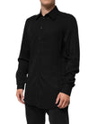 Black Viscose Long Sleeve Formal Dress Shirt