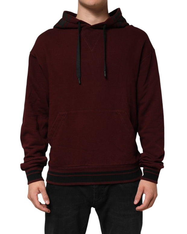 Burgundy Cotton Plaid Lined Men Hoodie Sweater