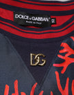 Silk Navy Red Coral Print Pullover Sweater