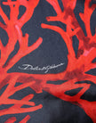Silk Navy Red Coral Print Pullover Sweater