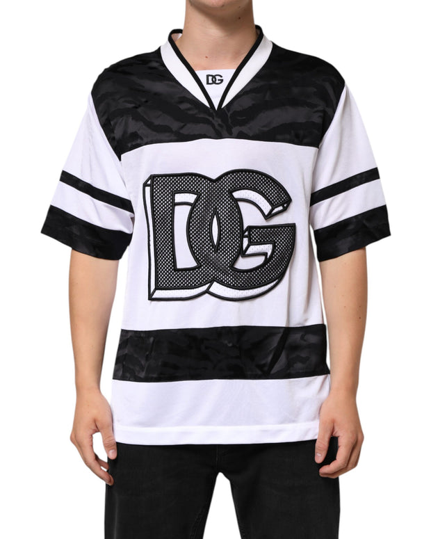 White Black Polyester DG Logo Mesh Jersey T-shirt