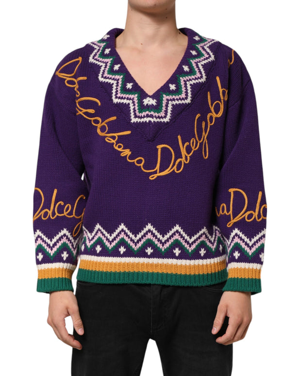 Purple Wool DG Logo Men Knit Pullover Sweater