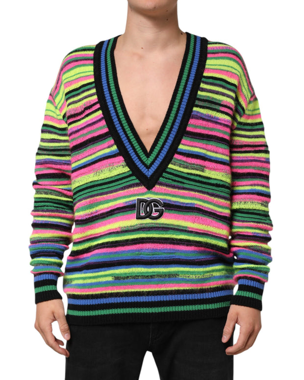 Multicolor DG Logo V-Neck Knit Pullover Sweater