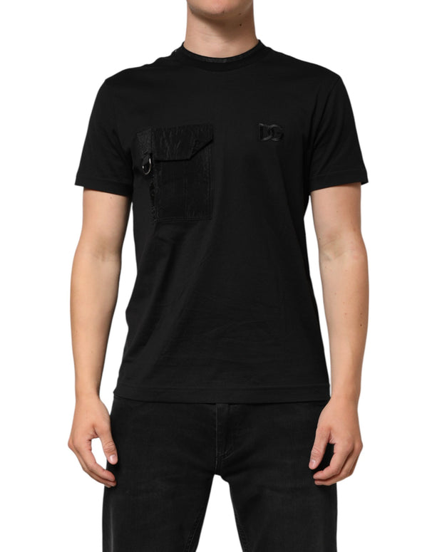 Black Cotton Embroidered DG Logo Pocket T-shirt