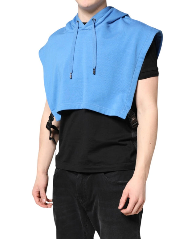 Blue Cotton Hooded Men Sportswear One Size Vest