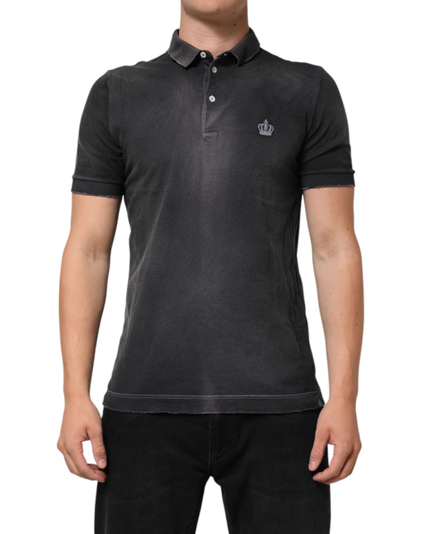 Gray Cotton Crown Collared Men Polo T-shirt