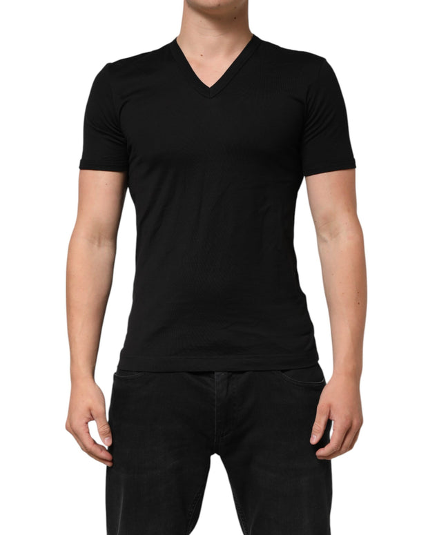Black Cotton Plain V-Neck Men Shirt T-shirt