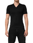 Black Cotton Plain V-Neck Men Shirt T-shirt