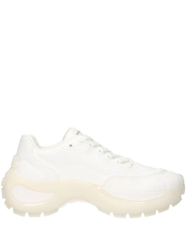 White Fabric Chunky Sneakers