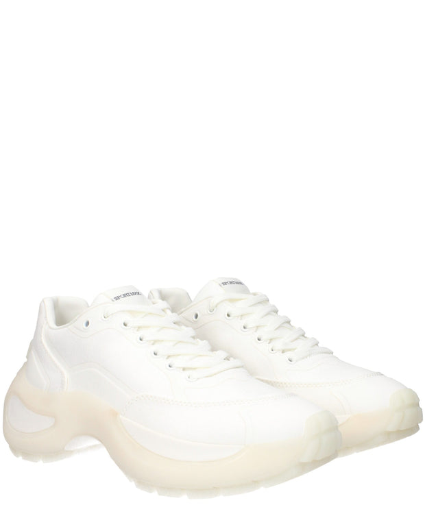 White Fabric Chunky Sneakers