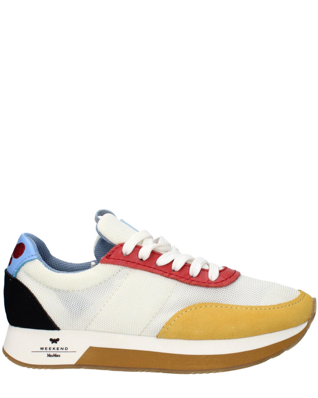 White Fabric Low Top Sneakers