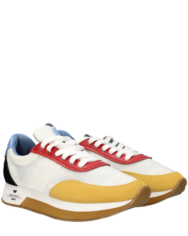 White Fabric Low Top Sneakers