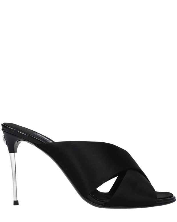 Black Satin Stiletto Heel Sandals