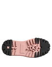 Light Powder Pink Black Leather Lace-Up Shoes