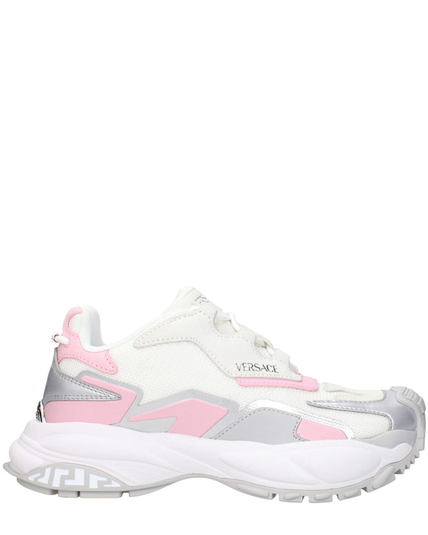 White Fabric Chunky Sneakers