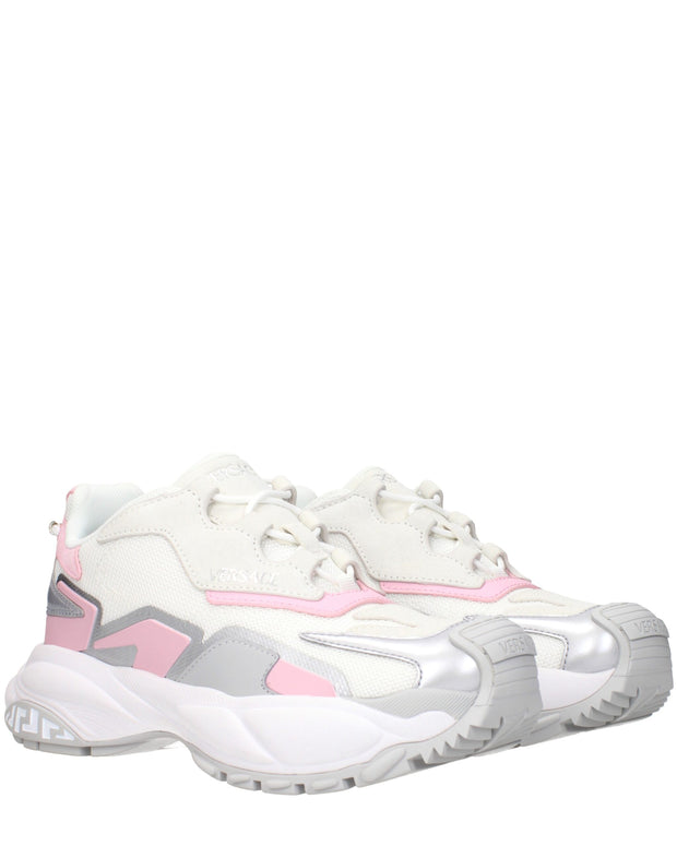 White Fabric Chunky Sneakers