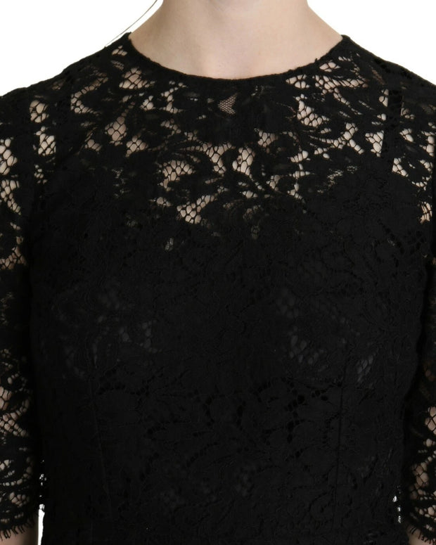 Black Floral Lace Sheath Knee Length Dress