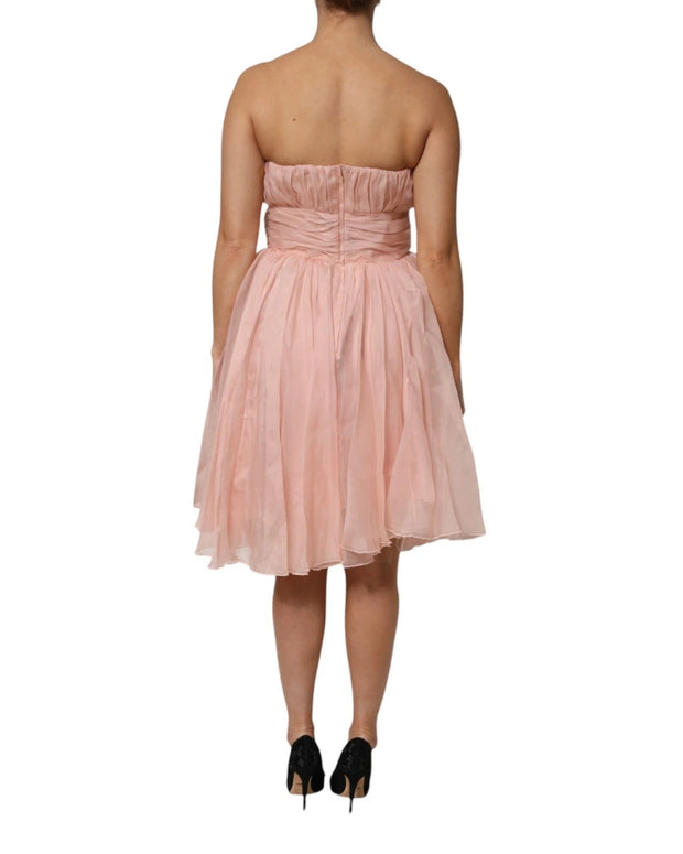 Pink Silk Chiffon A-line Pleated Midi Dress