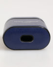 Blue Leather Logo Print Flip Holder Men Airpods Case