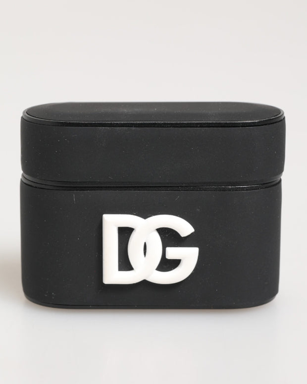 Black White Rubber Embossed Logo Accessory Airpods Case