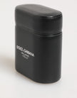 Black Calfskin Leather Logo Print Flip Holder Airpods Case