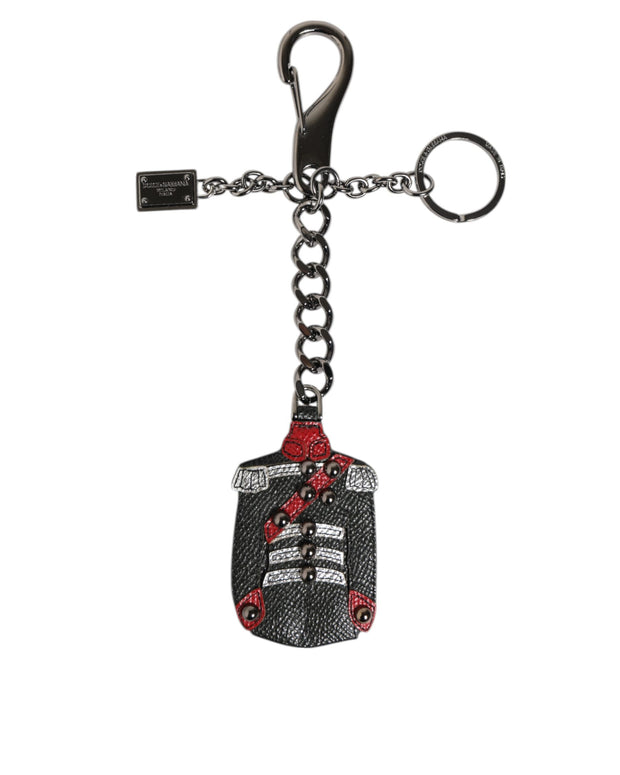 Black Red Military Leather Patch DG Logo Keychain Keyring