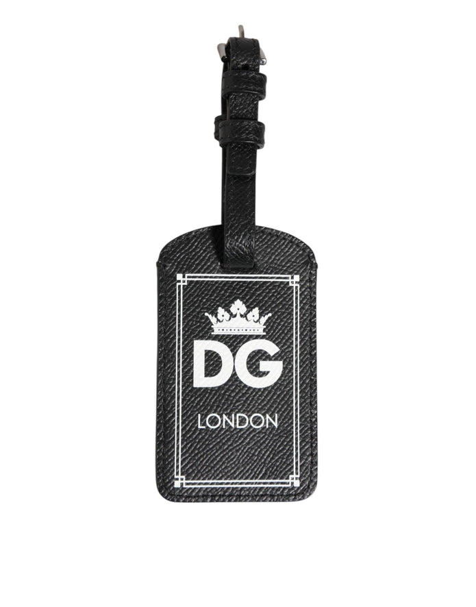 Black Textured Leather DG Logo Travel Luggage Tag Keyring