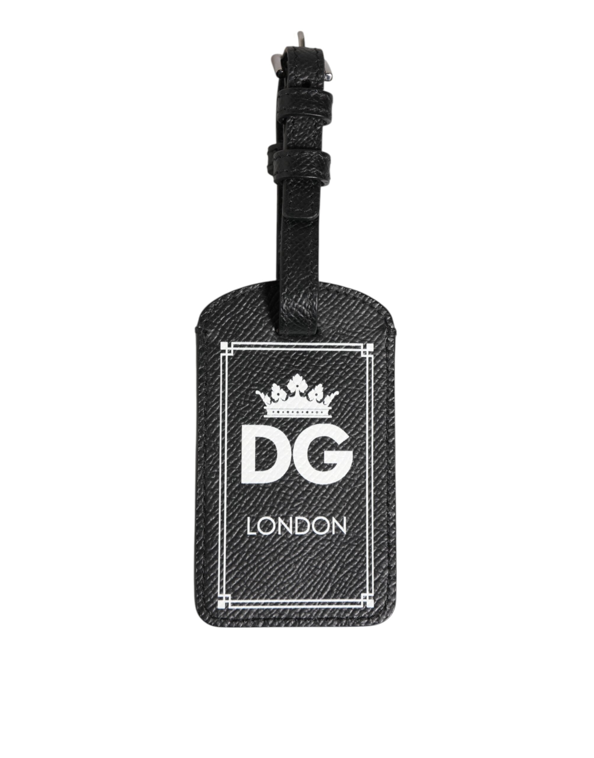 Black Textured Leather DG Logo Travel Luggage Tag Keyring