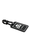Black Textured Leather DG Logo Travel Luggage Tag Keyring