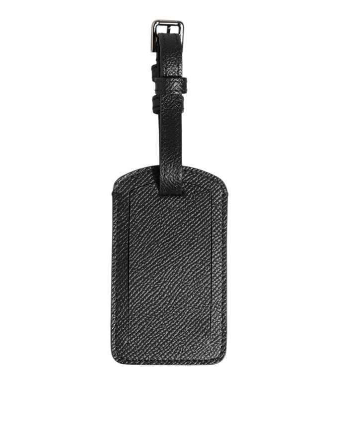 Black Textured Leather DG Logo Travel Luggage Tag Keyring