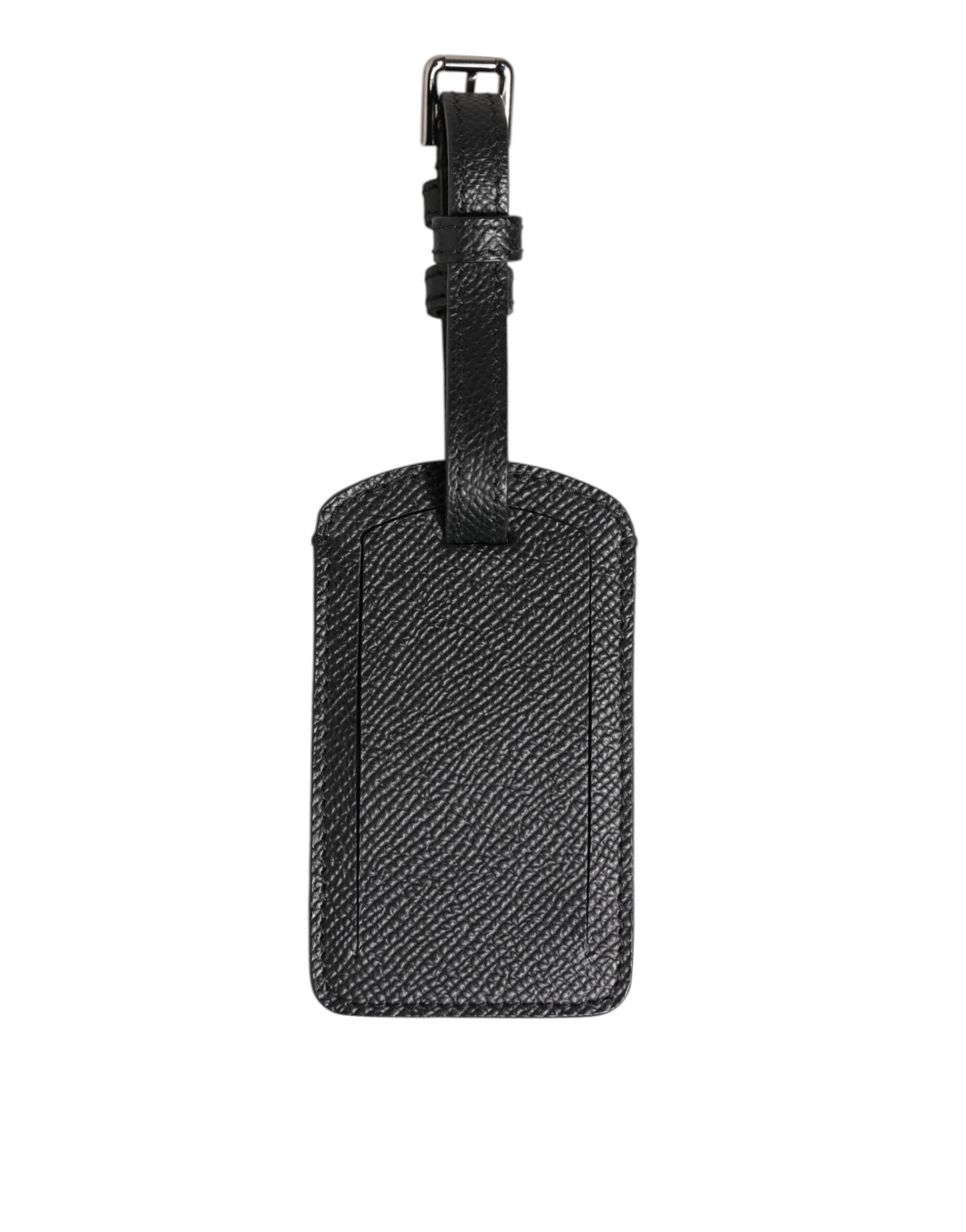 Black Textured Leather DG Logo Travel Luggage Tag Keyring