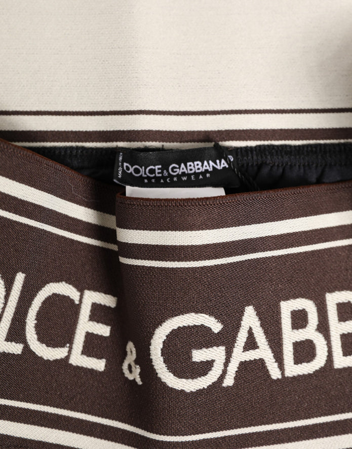Brown Polyester Logo Elastic Waistband Swimwear