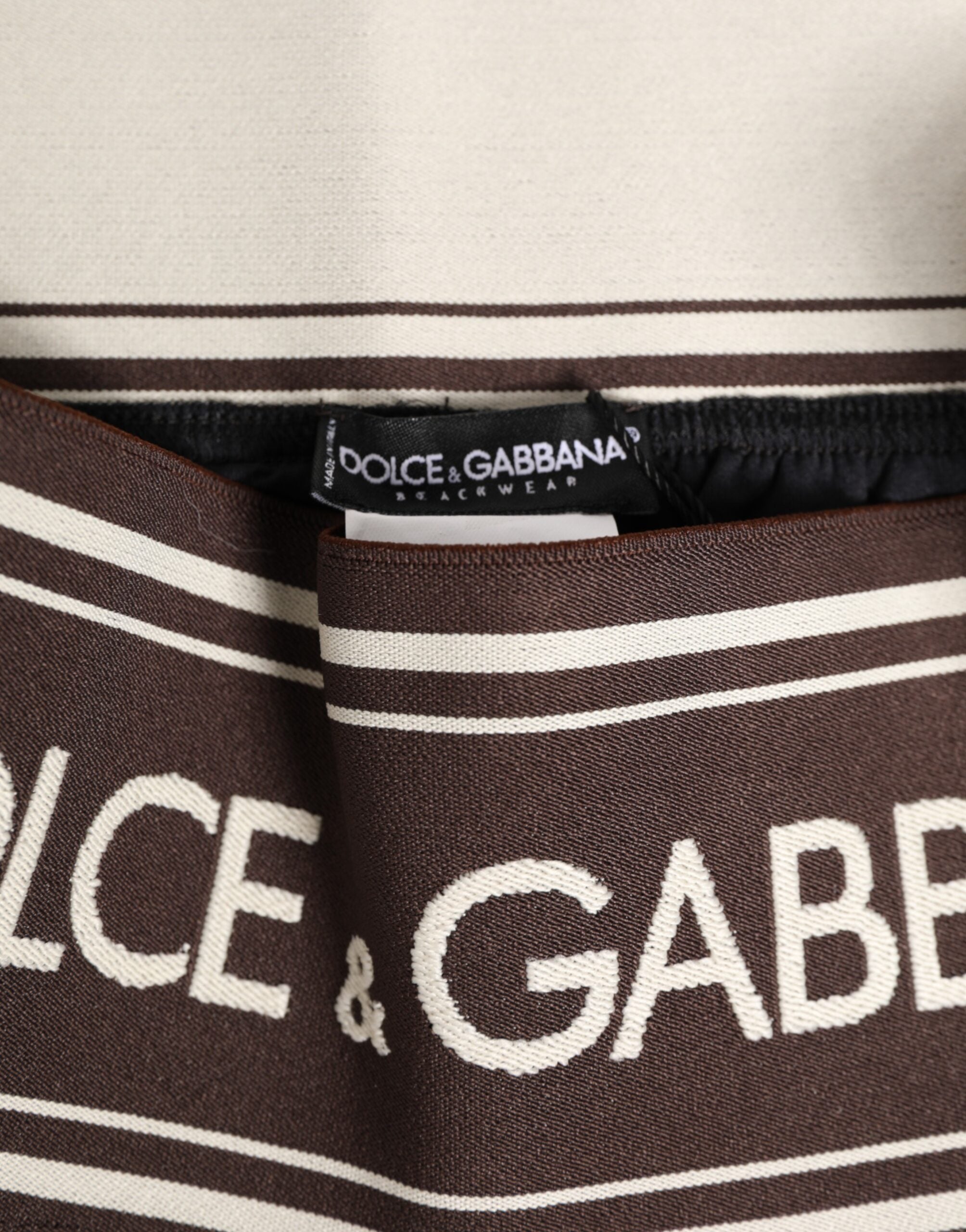 Brown Polyester Logo Elastic Waistband Swimwear