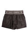 Brown Polyester Logo Elastic Waistband Swimwear