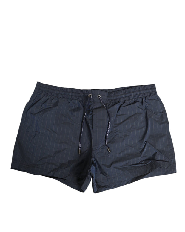 Navy Blue Polyester Nylon Pinstripe Men's Swimwear