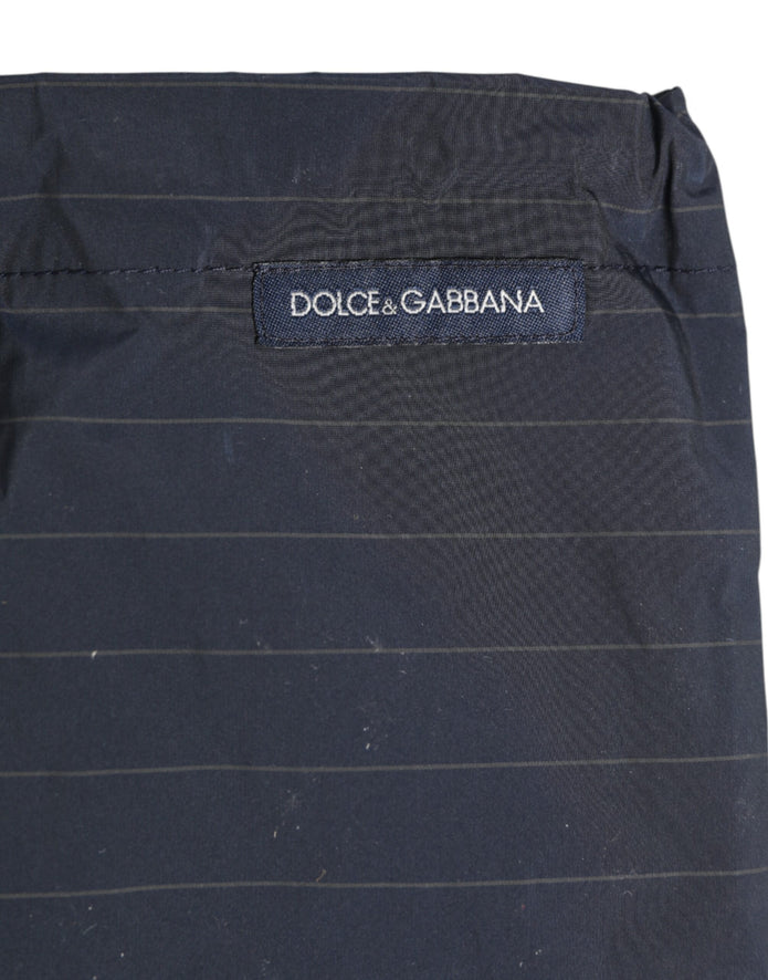 Navy Blue Polyester Nylon Pinstripe Men's Swimwear