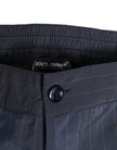 Navy Blue Polyester Pinstripe Men Shorts Swimwear