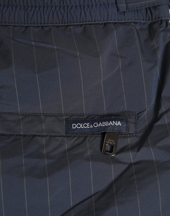 Navy Blue Polyester Pinstripe Men Shorts Swimwear