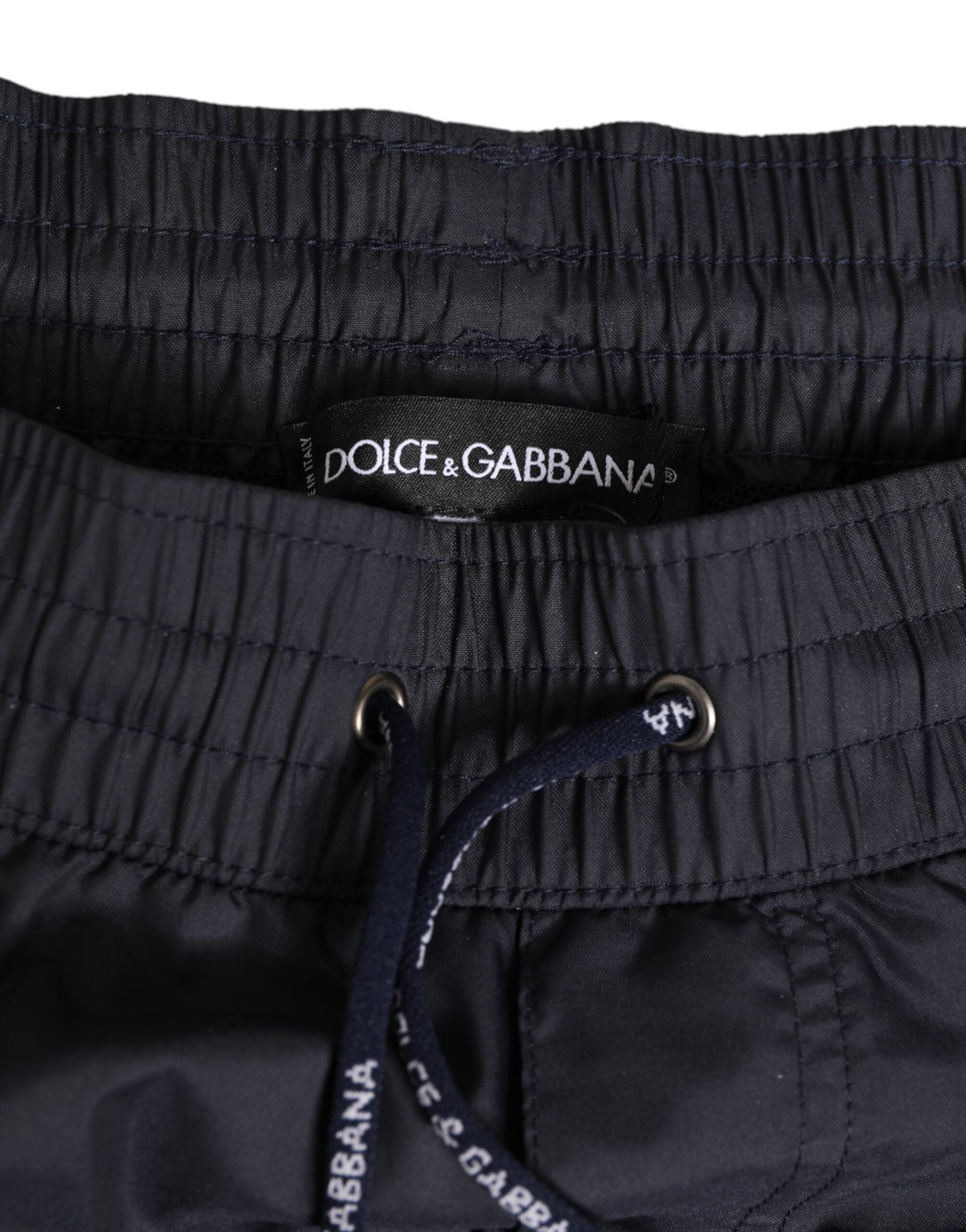 Black White Polyester Logo Elastic Waistband Swimwear