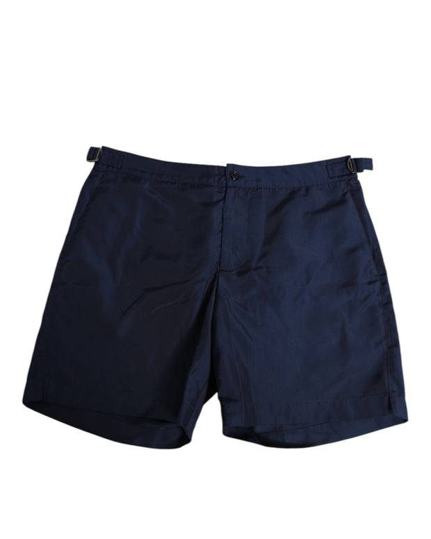Navy Blue Polyester Logo Buckle Waist Swimwear