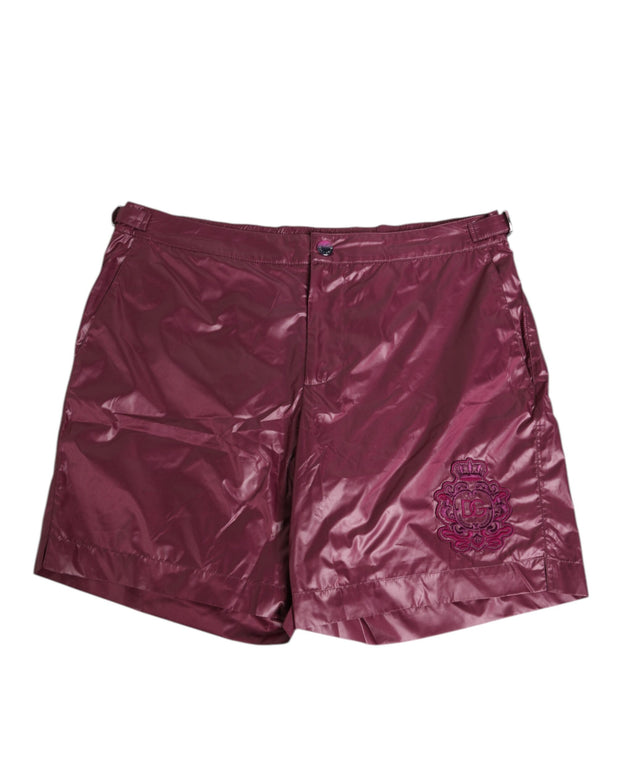 Burgundy Polyester Logo Embossed Crest Swimwear