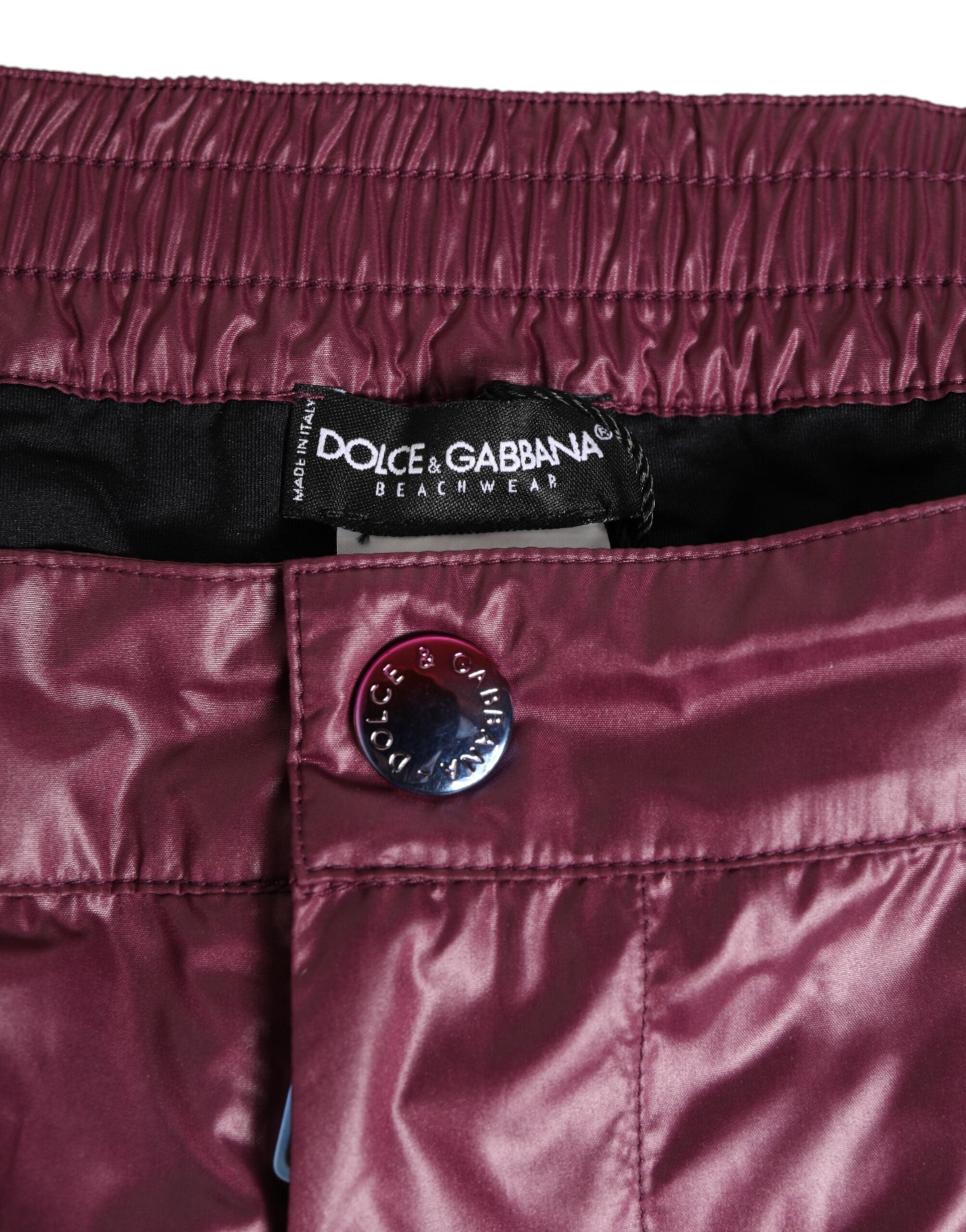 Burgundy Polyester Logo Embossed Crest Swimwear