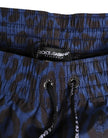 Blue Leopard Print Polyester Elastic Waistband Swimwear
