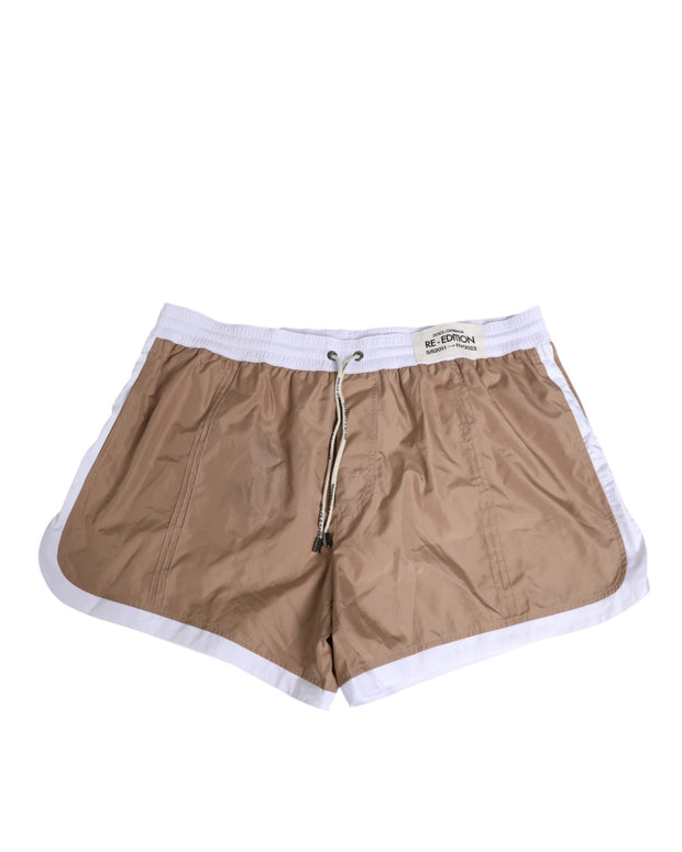 Brown White Polyester Re-Edition Shorts Swimwear