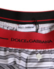White Striped Cotton Red Waistband Shorts Swimwear