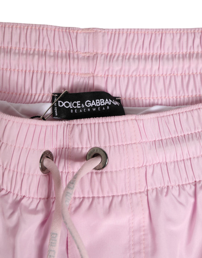 Pink Nylon Logo Side Stripe Beachwear Men Swimwear
