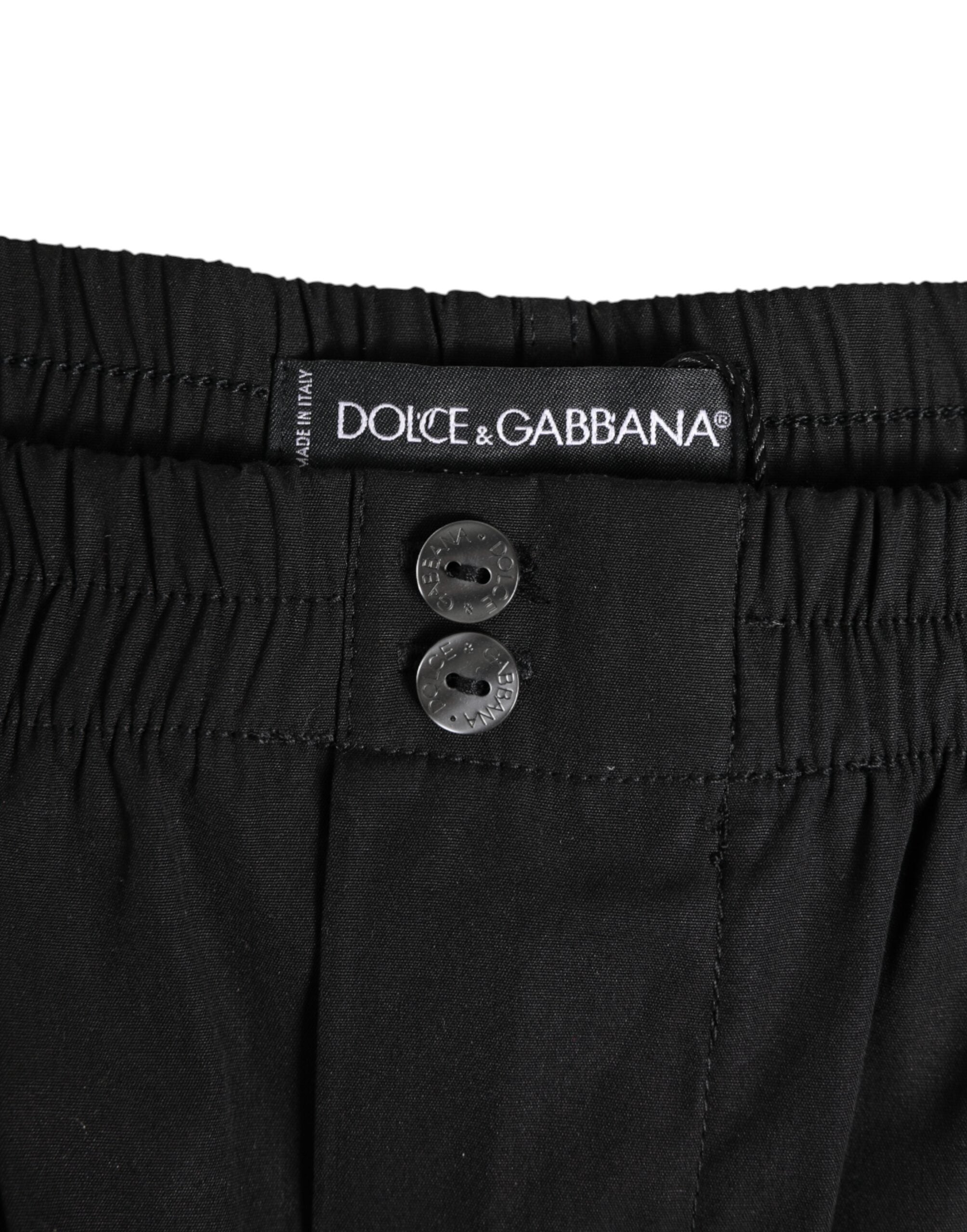 Black Cotton Elastic Waistband Button Swimwear