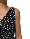 Black White Cotton Polka Dot Print V Neck Dress