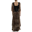 Leopard Print Silk Sequin Ruffle Maxi Dress
