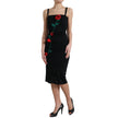 Black Wool Sleeveless Rose Applique Dress